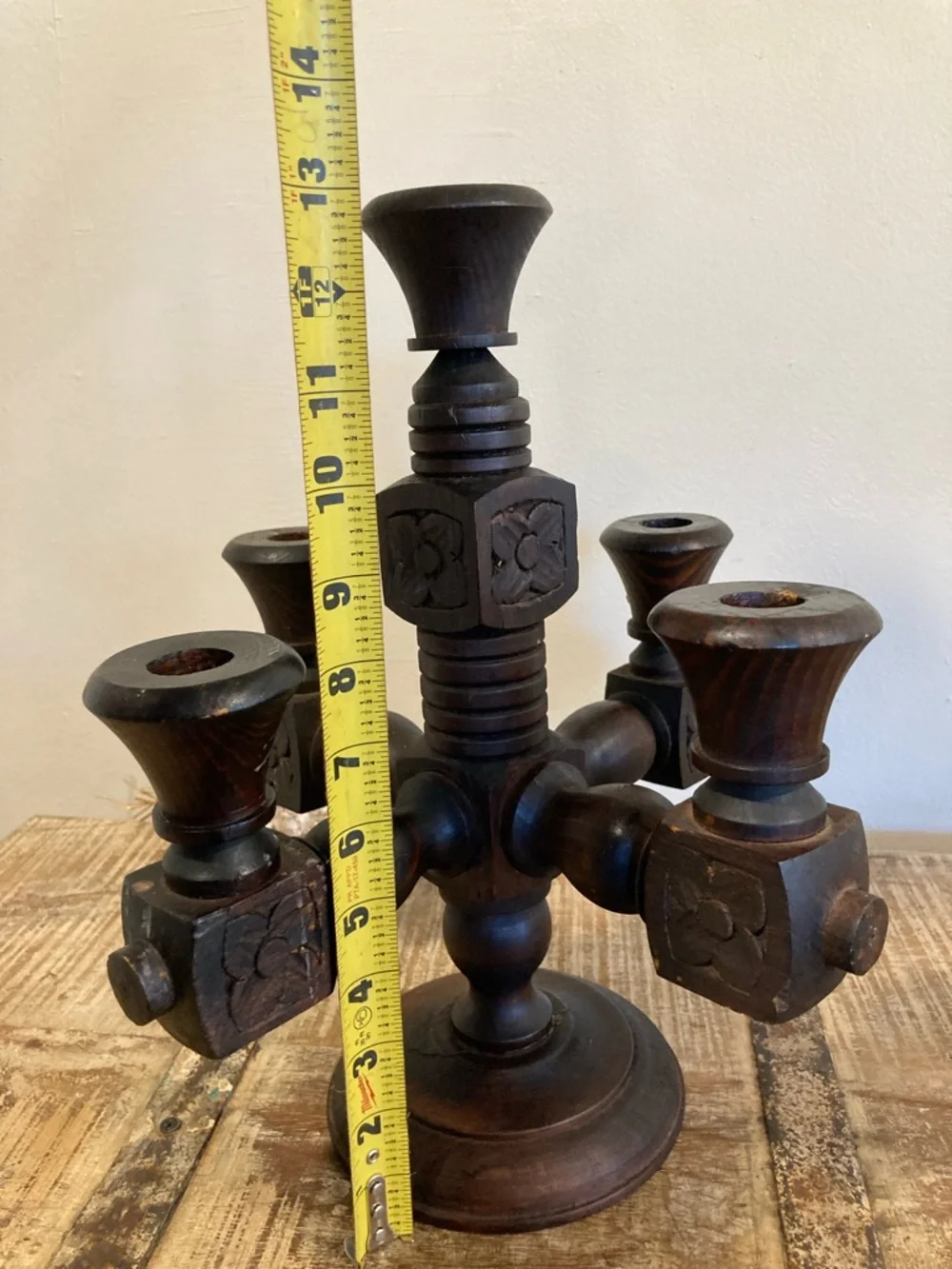 Spanish Revival Gothic Wood Candelabra 5 Candle 13” Rustic Decor - Picture 16 of 16